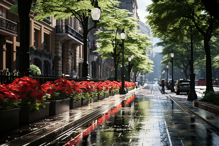 夏季风景优美的城市街道背景图片