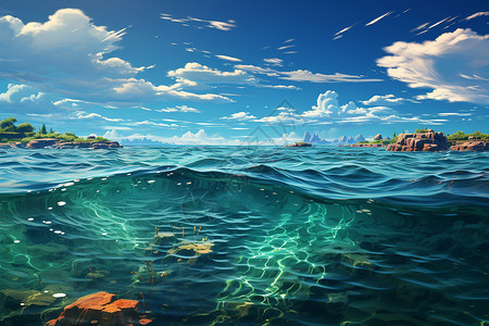 海洋工程海底的景色插画