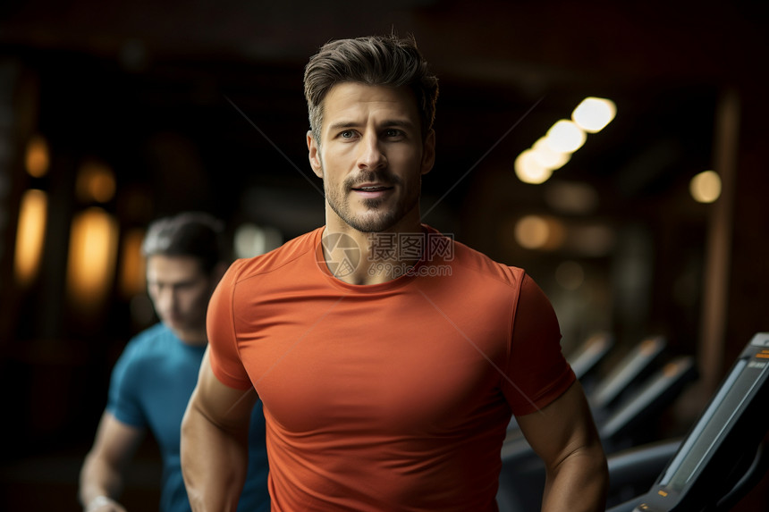健身房跑步机上的男子图片