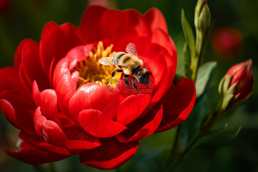 夏季花园中采蜜的蜜蜂图片