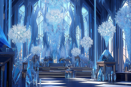 视觉传达设计蓝色雪花的梦幻屋建筑插画