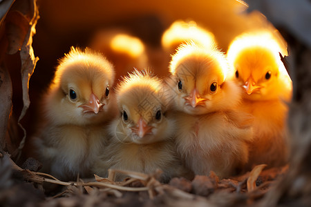 巢穴中孵化的小鸡背景图片