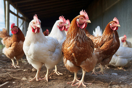 养鸡基地养殖场饲养的鸡背景