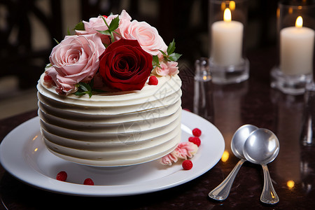 可口的玫瑰花蛋糕背景图片