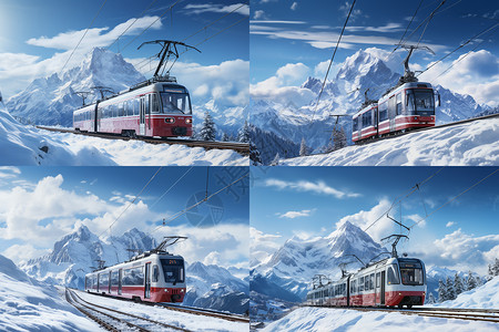 穿越雪山的火车背景图片