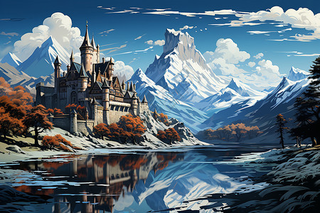 白雪皑皑中的城堡背景图片
