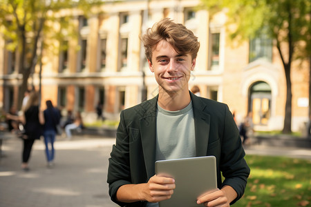 新中学校素材校园里的年轻男人背景