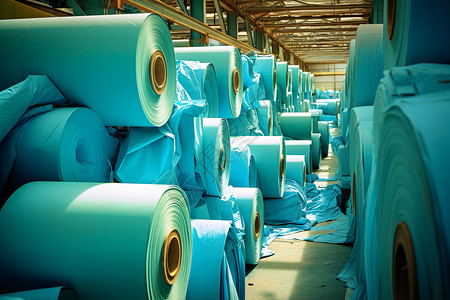 造纸工厂仓库里巨大的卷纸背景