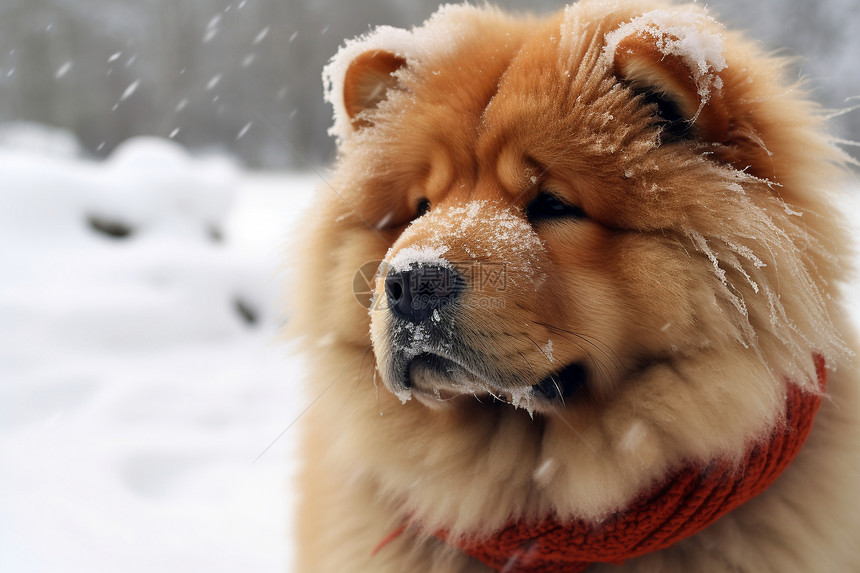 雪地里的松狮犬图片