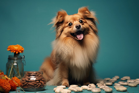 狗狗与狗零食背景图片