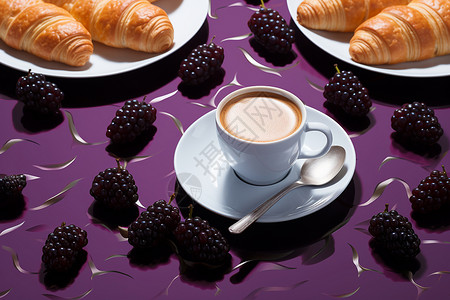 蓝莓早餐与咖啡背景图片