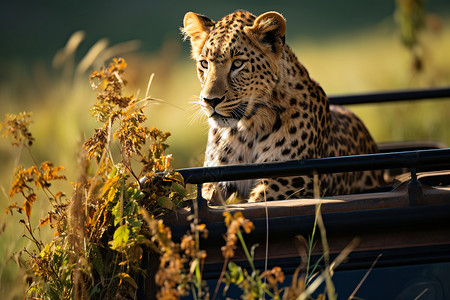 草地上的野生猎豹背景图片