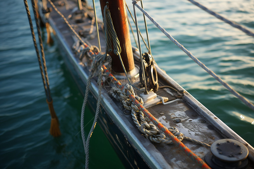 绑帆船的绳子图片