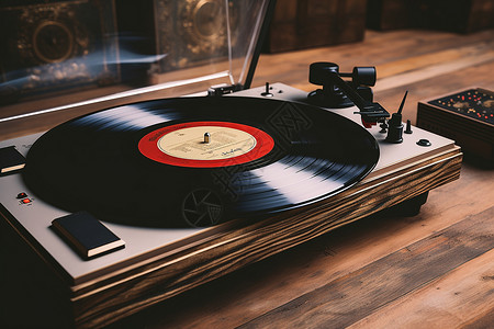 简约复古唱片机桌子上复古的唱片机背景