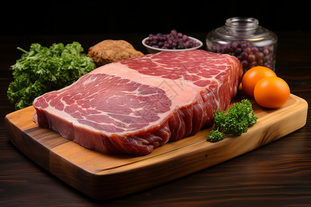 木板上健康的肉类背景图片