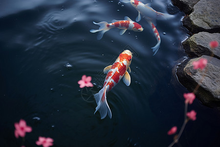 湖里游荡的锦鲤鱼背景图片