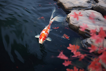 户外鱼塘里面游动的锦鲤鱼背景图片