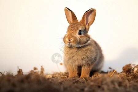 土堆上可爱的小兔子背景图片