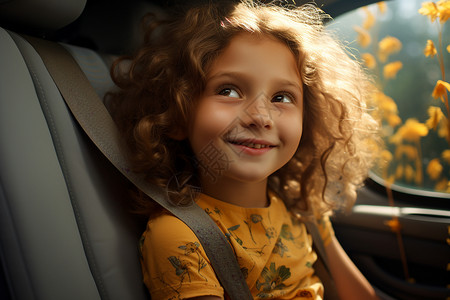 孩子在车内微笑背景图片