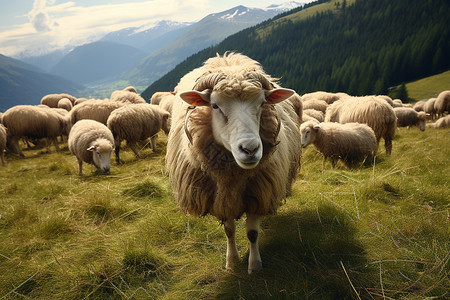 草原上放养的羊群背景图片