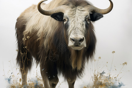 牦牛草原强壮的野生牦牛插画