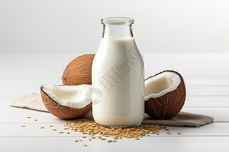 袖珍椰子瓶子里的椰奶背景