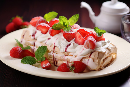 精美的草莓奶油蛋糕背景图片