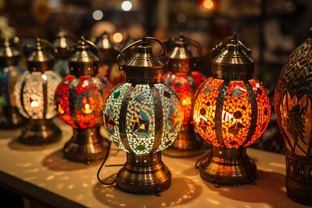手工艺术品精致的摩洛哥风格灯笼背景