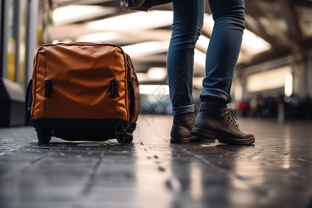 机场便携的行李箱背景图片