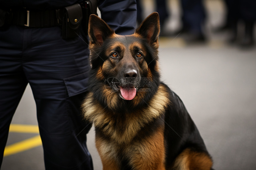 街道上巡逻的警犬图片