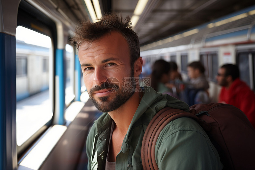 火车上的男人图片
