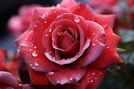 雨后绽放的红色玫瑰花背景图片