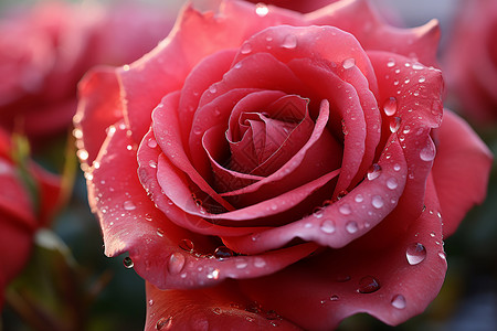 雨后绽放玫瑰上的雨滴背景图片