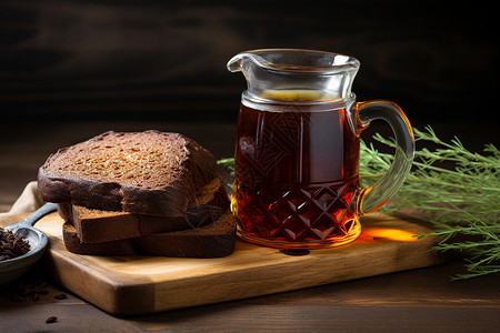 传统的茶和全麦面包背景图片