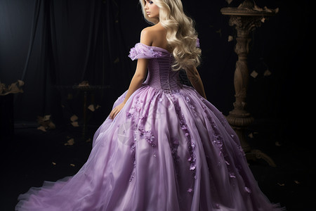 精致美丽的紫色婚纱裙背景图片