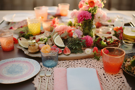 夏季欢快的花园晚宴背景图片