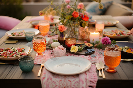 夏季浪漫的西餐晚宴背景图片