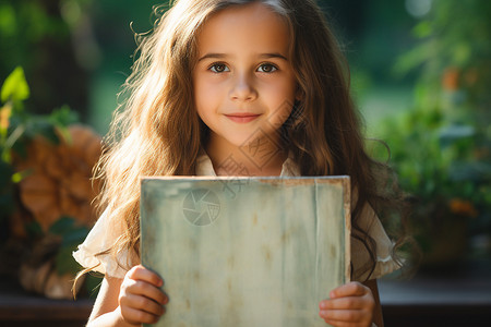 手拿绘画本的天真小女孩背景图片