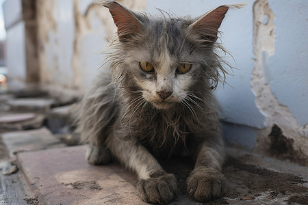 街道上肮脏的流浪猫背景图片