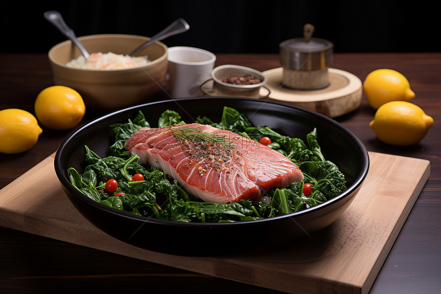 健康饮食的三文鱼沙拉图片