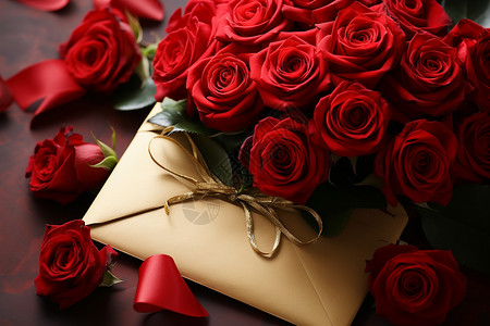 信封与浪漫玫瑰背景图片