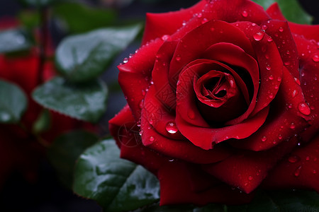 红玫瑰上的水滴背景图片