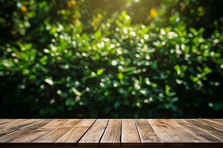 绿化带灌木丛旁的木桌背景