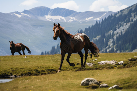 山野奔驰的马背景图片