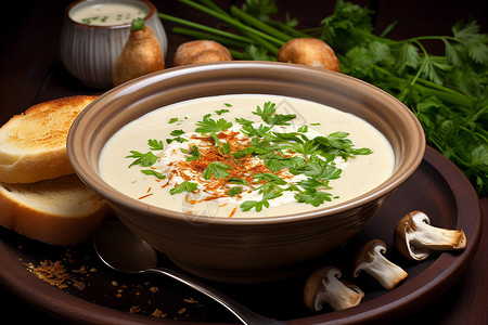 美味的蘑菇奶油浓汤背景图片