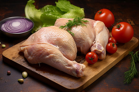 生鲜鸡腿鲜香美味绿色蔬菜搭配生鲜鸡肉背景