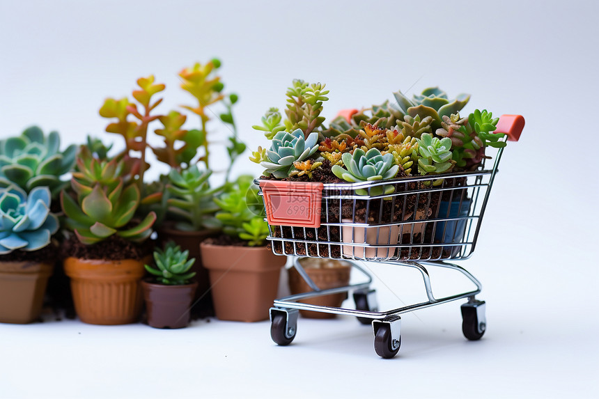 一个装满植物的购物车图片