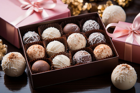 礼盒巧克力盒装的巧克力甜点背景