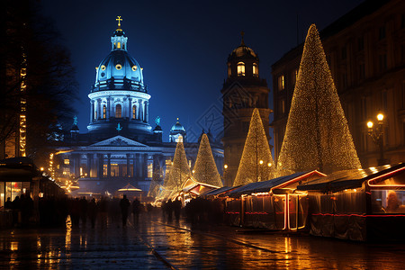 夜晚城市圣诞市场背景图片