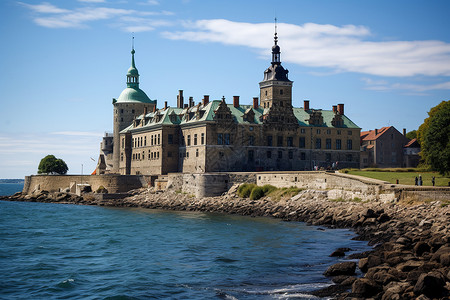 海边的蓝色城堡背景图片